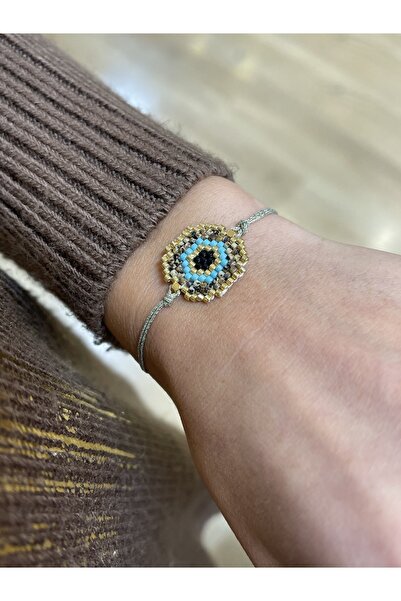 Afrika Butik Kahverengi-gold Yuvarlak Miyuki Nazar Bileklik