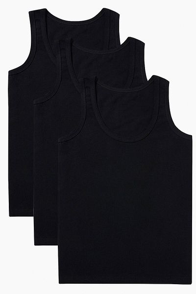 ali altun iç giyim Boy's Black Rib Tank Top - 3 Pieces