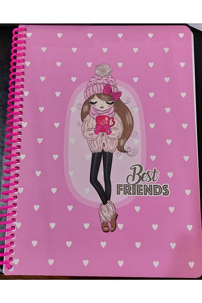 KESKİN COLOR 16x22 Cm Unlined 80 Sheets Wire Notebook Cardboard Cover 60 Gr White Page Best Friends
