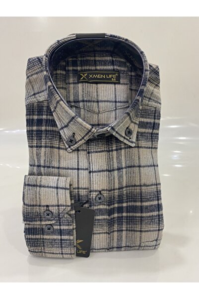 Genel Markalar Rahat Kesim Çizgili Kareli Kışlık Tek Cep Baba Gömlek