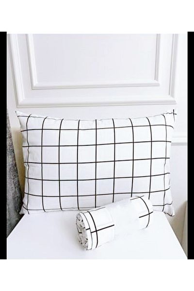 Kaan Single White Checkered Fitted Sheet Set, Single Sheet Pillow Case