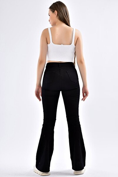 DRC trend Tessa španske postojane boje Visok struk Sa likrom crne Zvonaste fa...