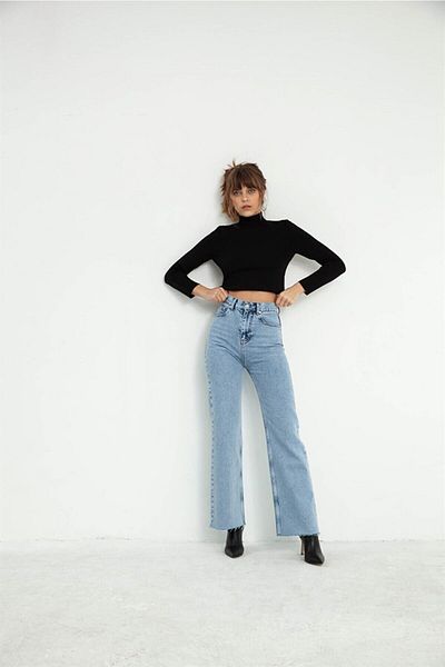 Trn JNS Lori Ice Snow Lycra largi Anii 90 Blugi largi cu talie super înaltă Pantaloni Palazzo