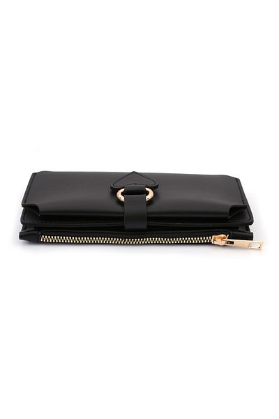 Womancraft Portofel de damă din piele moale Accesoriu cu cataramă Portofel negru cu suport pentru carduri Compartiment pentru telefon