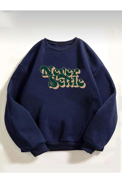Rokeby Унисекс суитшърт с щампа Never Settle Oversize