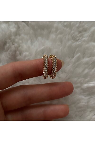 Pinery Jewels Kadın Zirkon Taşlı Kare Halka Küpe Çifti