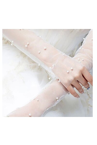 bbays new trend White Bridal Gloves with Pearls Bridal Sleeve Fingerless Long...