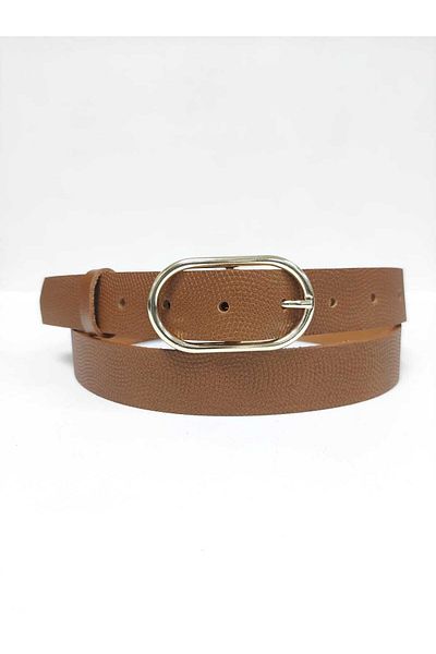 Kemerix 100% Genuine Leather Women's Tan Belt with Gold Buckle