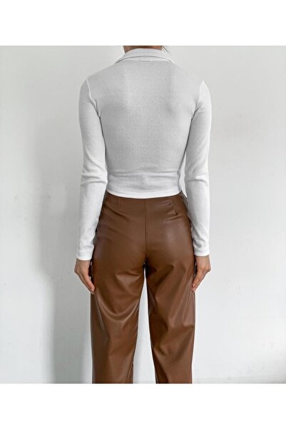 laughs Жіноча довга рукава чорна поло комір блуза Sra7799