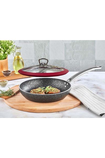 Kahramanlar Granite Pan 24 Cm with Red Silicone Lid