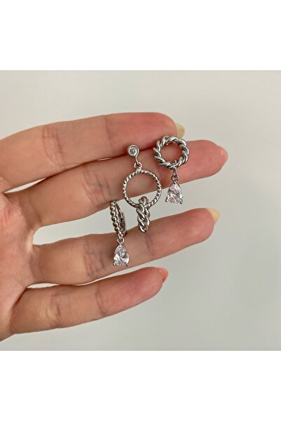 Okkostore Damlataş Halka Model 3'lü Küpe