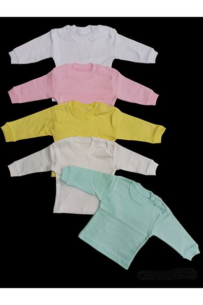 özdemirli bebe Long Sleeve Shoulder Snaps Crew Neck Baby Top (Pack of 5)