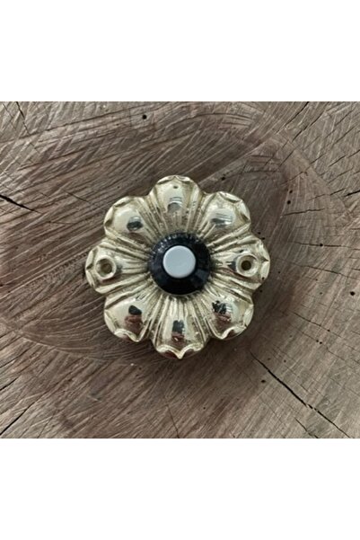 Ars Papatya Model Sarı Renk Pirinç Zil Düğmesi El Yapımı Antik Zil Düğmesi