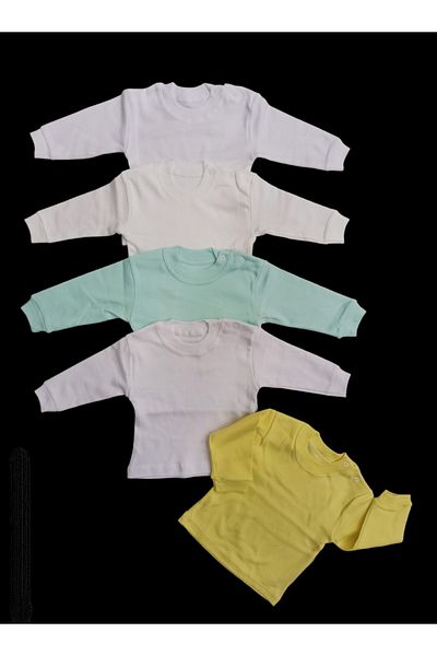 özdemirli bebe Long Sleeve Shoulder Snaps Crew Neck Baby Top (Pack of 5)
