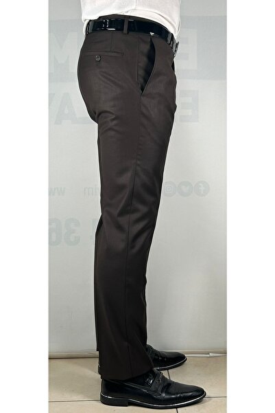 Bomonti Υψηλής ποιότητας Slim Ανδρικό Παντελόνι Καφέ Stretchy με επένδυση από ύφασμα