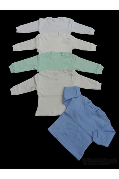 özdemirli bebe Long Sleeve Shoulder Snaps Crew Neck Baby Top (Pack of 5)
