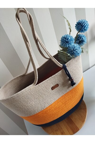 Yektayla حقيبة شاطئ مصنوعة يدوياً، حقيبة كتف، حقيبة، حقيبة حبل، أزرق داكن، بر...