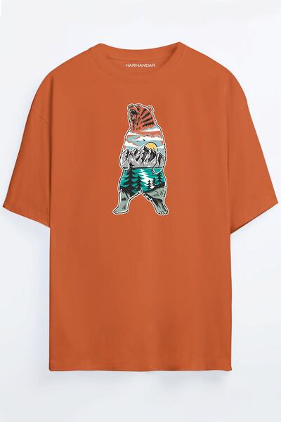 Harmandar Unisex šumski medved Štampano Oversize kroj T-shirt - crna bela nar...