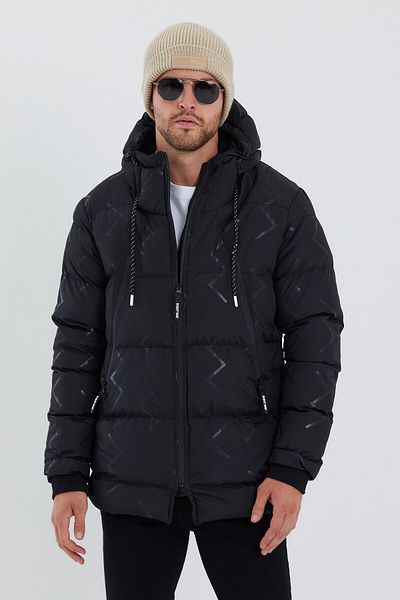 Rompasso Modonwear Ανδρικό Μαύρο Αδιάβροχο Ψηφιακή Εκτύπωση Μακρύ Παλτό & Παλτό & Πάρκα