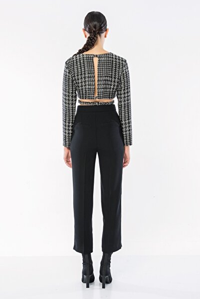 Berr-ın Houndstooth - Elastic Waist Crop Top