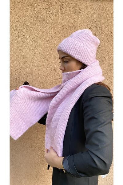 laviyonsa Unisex Wool Corded Scarf & Beanie Set