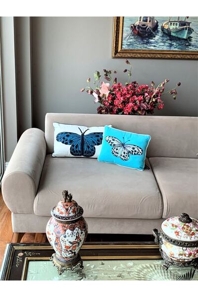 Lucky Art Pq 002 Blue Butterfly Pillow Case on White