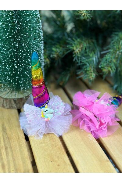 QUEEN AKSESUAR Yeni Moda Trend Bebek Çocuk Pensli Doğum Günü Gökkuşağı Boynuz...