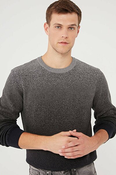 Mavi Erkek Bisiklet Yaka Gri Melanj Erkek Kazak 070779-34686