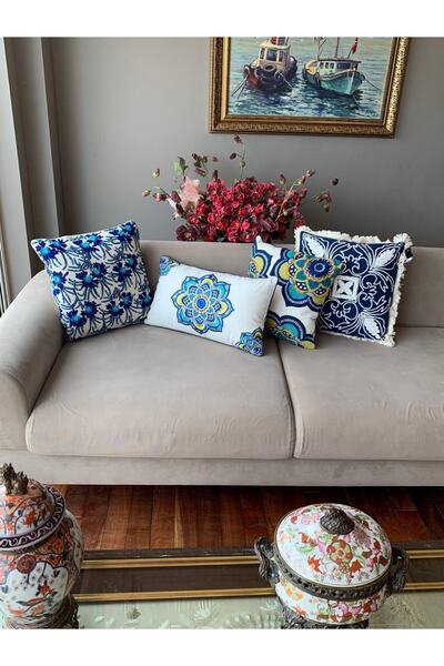 Lucky Art Pq 003 Yellow Blue Floral Pillow