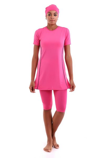 aykum Short Sleeve Semi Covered Lycra Hijab Swimsuit