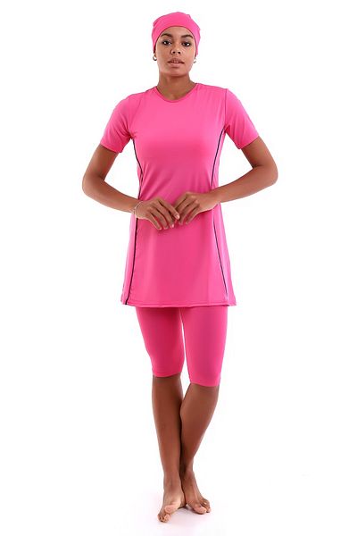 aykum Short Sleeve Semi Covered Lycra Hijab Swimsuit