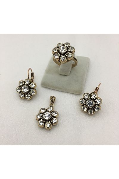 Aşina Gümüş Daisy Diamond Montur Necklace Ring Earring Set