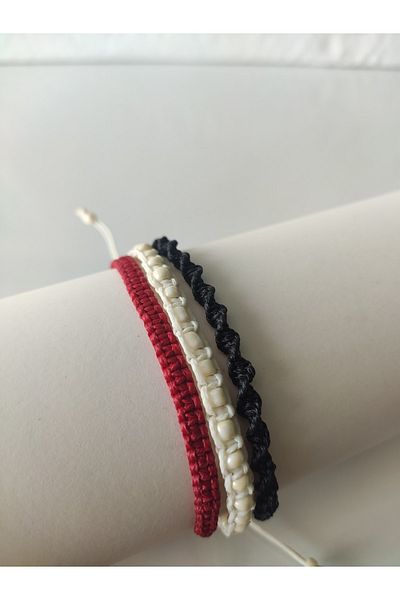 HANIMKIZ 3-Piece Macrame Waxed Rope Knitted Bracelet