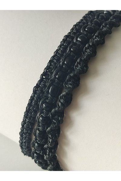 HANIMKIZ Black Macrame 3-Piece Knitted Waxed Rope Bracelet Set