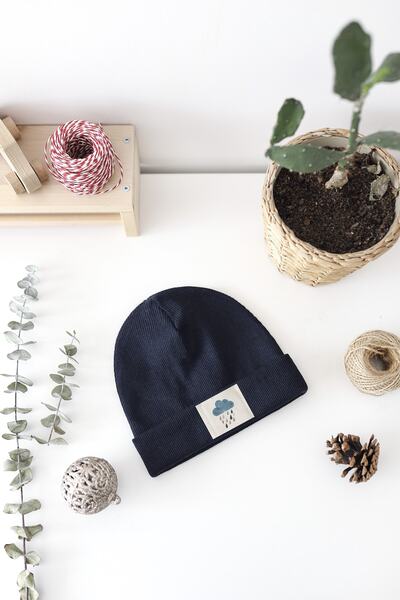 Doğan Collection Navy Blue Beret with Rib Cloud Label