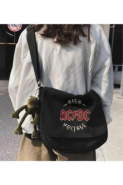 Gofeel Rock Series Ac/dc Inner Volume Large Printed Black Unisex Two Compartment Messenger Bag