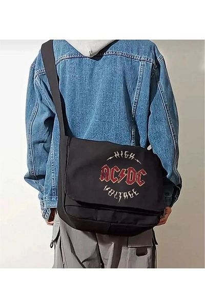 Gofeel Rock Series Ac/dc Inner Volume Large Printed Black Unisex Two Compartment Messenger Bag