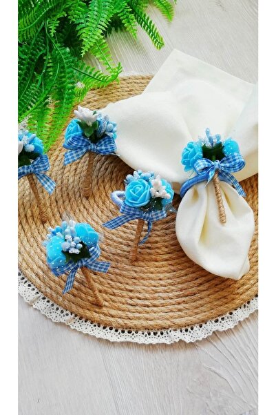 CWolf Синій букет троянд, картата стрічка, 6 серветкових кілець, каблучка