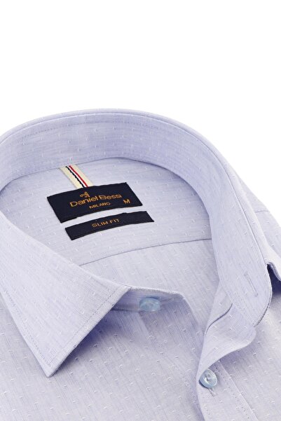 Daniel Bessi Slim Fit Uzun Kollu Mavi Armürlü Erkek Gömlek 480-733