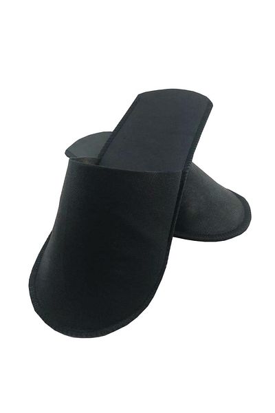 PRİVATE 50 Pairs of Overlocked Black Interlining Hotel Slippers Disposable Disposable