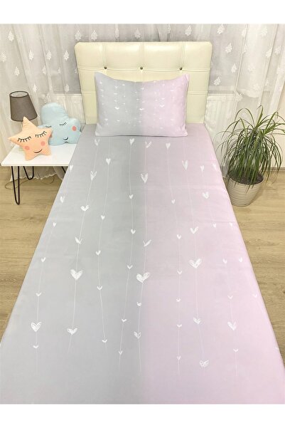 EVPANYA Gri Pembe Ip Kalpler Desenli Yatak Örtüsü Ve Yastık Kılıfı