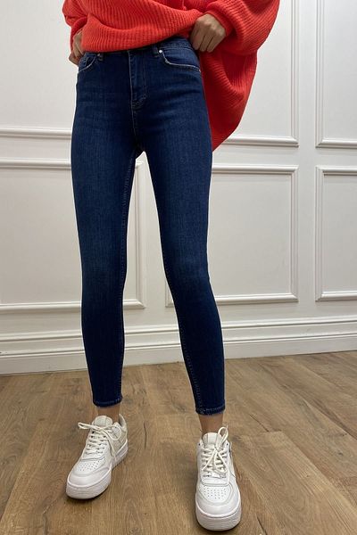 Livik Isabel Women's Blue Moustache Skinny Jeans Jeans Colorfast Gathering Pants