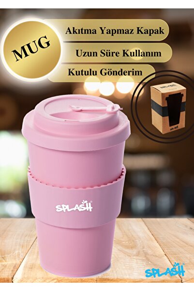 SPLASH Açık Pembe 350 ml Termos Mug Akıtmaz Kapak Çay Kahve Bardağı Özel Kutulu