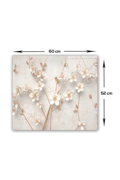 Decorita Cam Ocak Arkası Koruyucu | Beyaz Çiçek - Gold | 52cm X 60cm