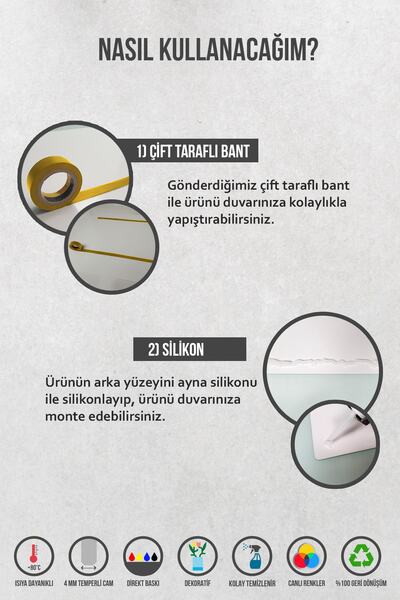 Decorita Cam Ocak Arkası Koruyucu | Beyaz Çiçek - Gold | 52cm X 60cm