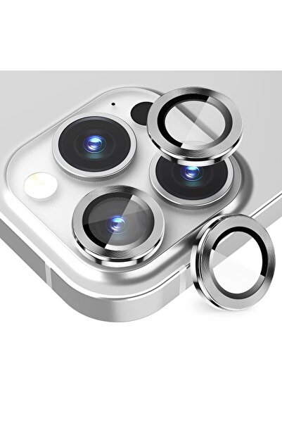 Ally Iphone 14 Pro-14 Pro Max 3d Metal Çerçeveli Kamera Lens Koruyucu Gümüş