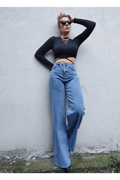 Trn JNS Carisa 90's Mid Snow Lycra Super Extra High Waist Palazzo Loose Jean παντελόνι