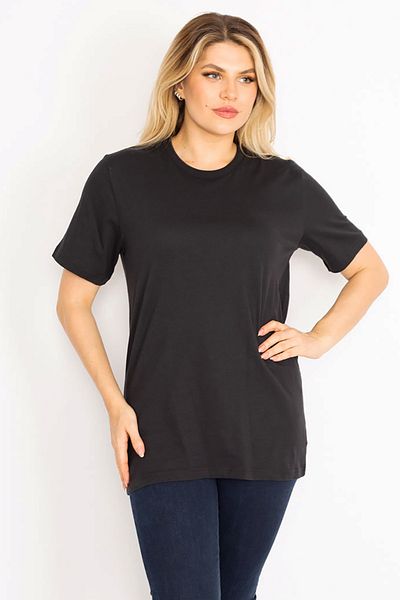 Şans Women's Large Size Black Crew Neck Basic Blouse 65n35424