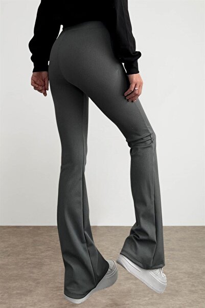 byhaziran butik Γυναικείο καπνιστό ψηλόμεσο κολάν με ριμπ