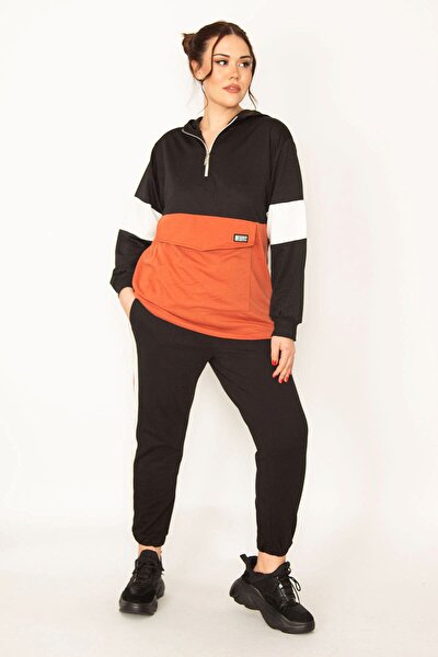Şans Plus Size Sweatsuit Set - Orange - Regular fit